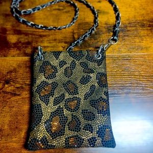 Sparkle leopard cheetah print purse with chain strap